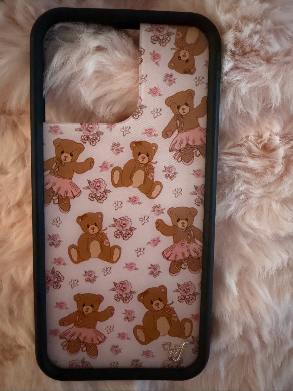 Wilflower Pink Teddy Bear iPhone 16 Pro Max Case - Cute Floral Design